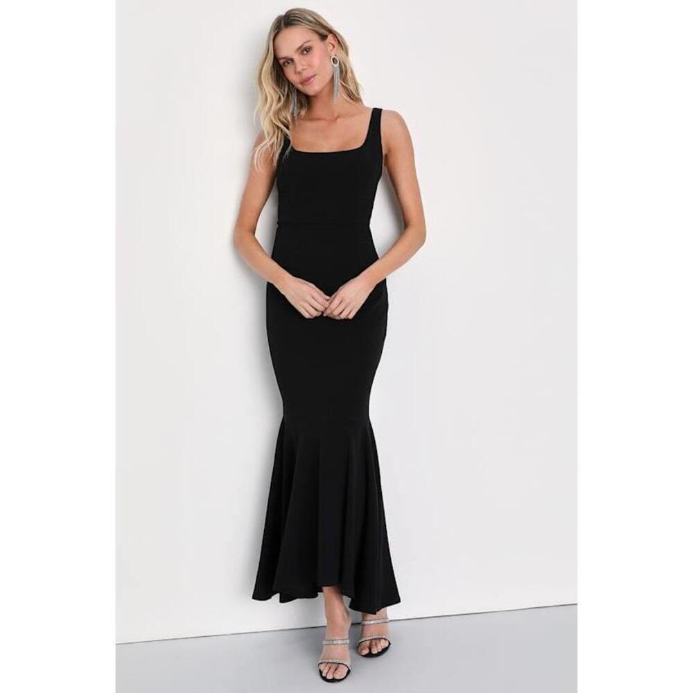 Lulus Black Square Neck Trumpet Maxi Dress - Size XL